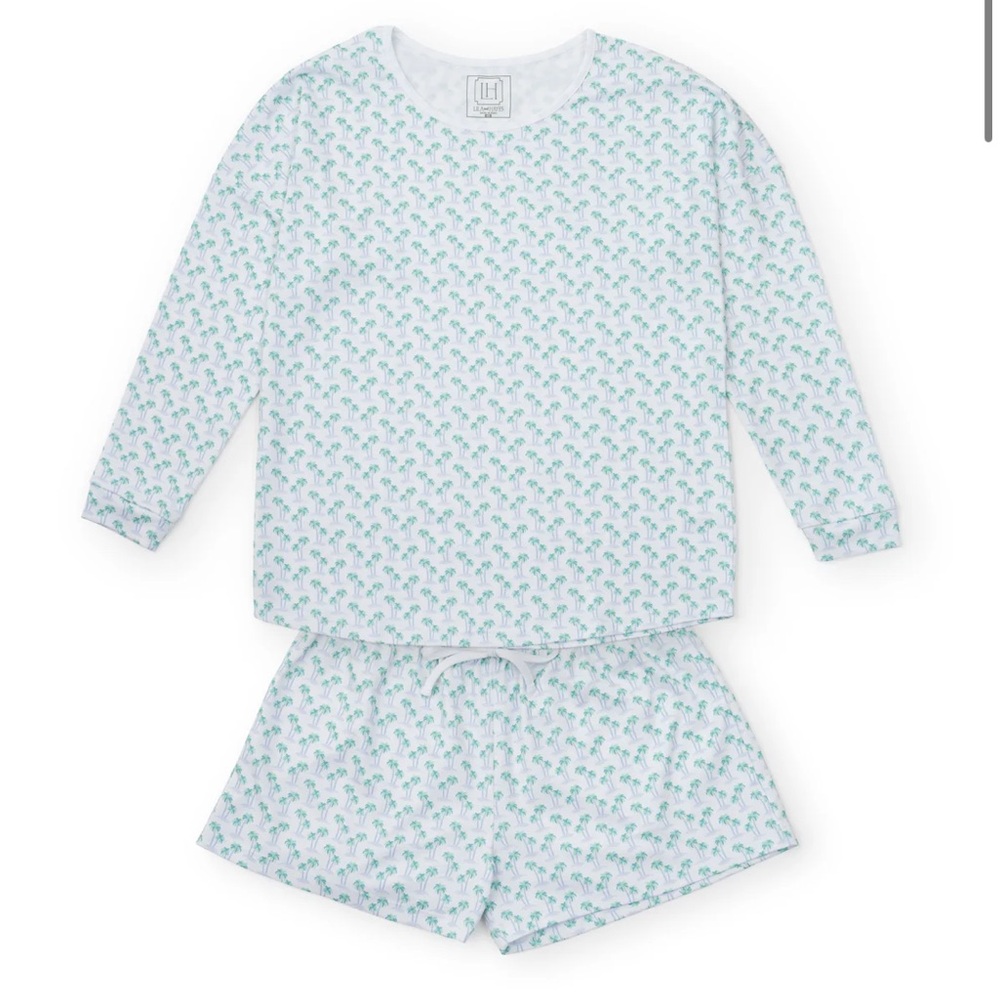 Anna Women’s Longsleeve Top Short Set - Palm Tree Isle Blue